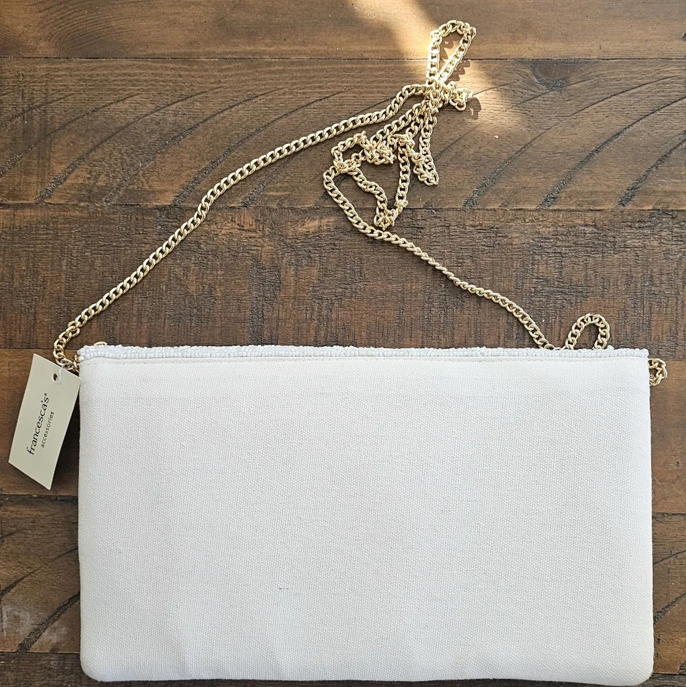 Beaded 'Marriage Material' Floral Clutch - Blue on Ivory - Picture 5 of 6